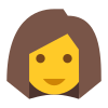 Illustration of a woman with shoulder-length brown hair and a smiling face.